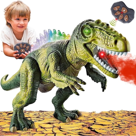 XINGLUKE Remote Control Dinosaur Toys for Kids, Walking RC T-Rex Toys with Light, Colorful Sprays and Roars Sounds for Boys Girls 3  Years Old