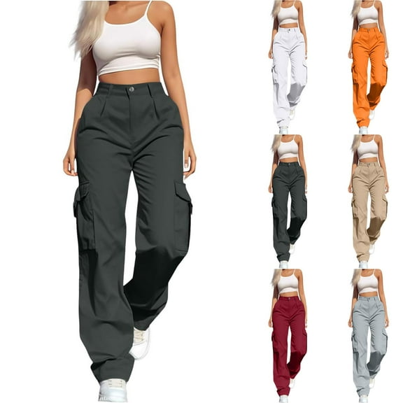 yueewhu Women's Hiking Wide Leg Cargo Pants Lightweight Quick Dry Outdoor Buttons High Waisted Workout Pants with Pockets (Grey, XL)