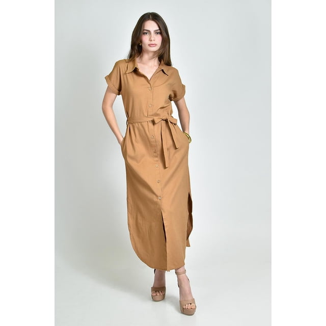 Vestido camisero de lino Roman Fashion /Juvenil, 2107 (Cafe) cafe CH