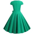 thumbnail image 3 of QLEICOM 1950's Dresses for Women Vintage, Gothic Square Neck Short Sleeve Dress, Formal Stretch Slim High Waist Swing Dress, Solid Bow Belt Audrey Hepburn Style Party Dress Green XL, 3 of 4