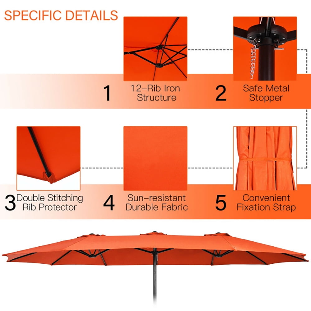 Aimee Lii 15 Feet Double-Sided Twin Patio Umbrella with Crank and Base, Sunbrella Patio Umbrellas, Orange