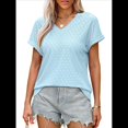 thumbnail image 3 of Camisetas Básicas de Verano de Corta con Cuello en V para Mujer, Elegantes, Informales, Holgadas, con Ojales, Conjuntos Bonitos y Fluidos Azul L, 3 of 6