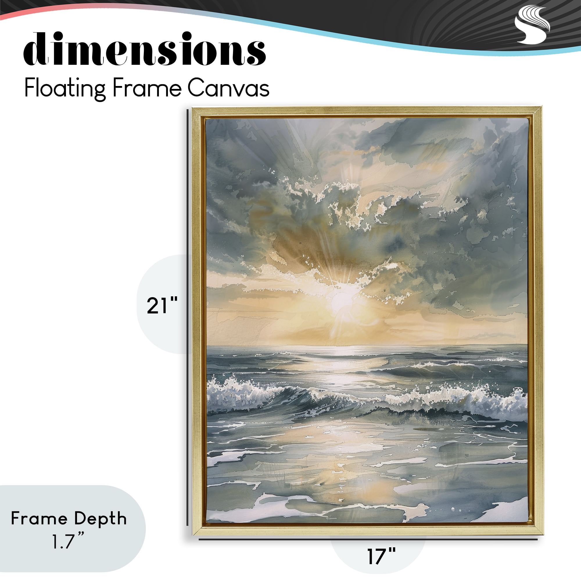 Stupell Industries Sunlit Waves Golden Reflection Gold Framed Floater Canvas Wall Art, design by Petal Prints Design