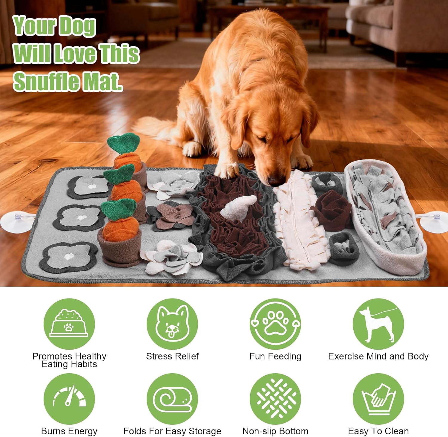 Snuffle Mat for Dogs Large Breed - 32'' X 20'' Washable Durable Sniff Mat for Slow Feeding Training, Enrichment Puzzle Toy for Mental Stimulation & Stress Relief Gray-Black