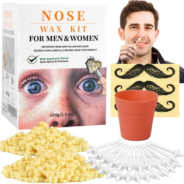 Kit de depilación con cera para la nariz de CoFashion | 100g Cera 30 Aplicadores (15-30 Usos) | Indoloro, rápido y fácil para hombres | 15 protectores para bigote 1 vaso de silicona