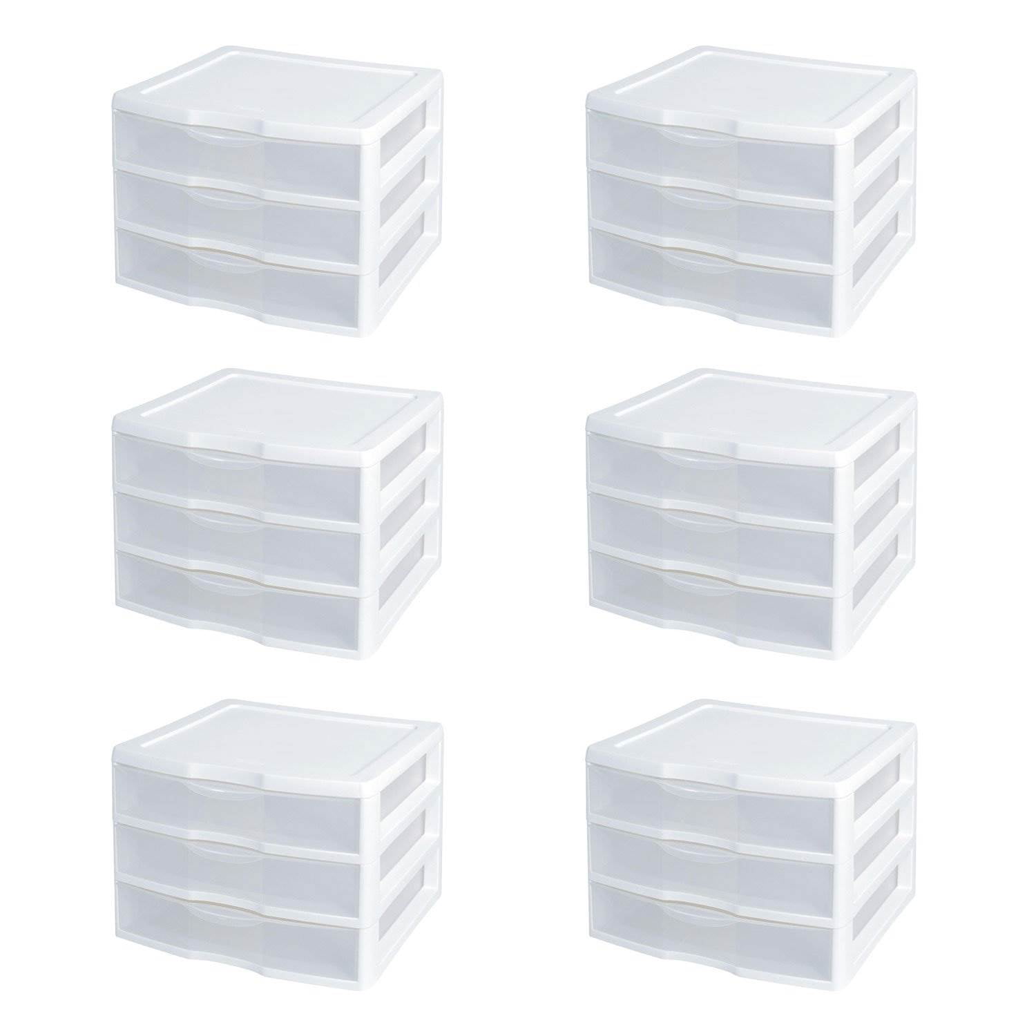Sterilite Wide Portable Countertop 3 Drawer Desktop Storage Unit (6 Pack)