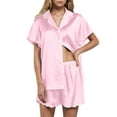 thumbnail image 5 of SDNall Satin Pajama Set for Women Casual Homewear Button Ruffle Sleeves Short-Sleeve Tops + Shorts Color Night Satin Silk Pajamas Suits Set ,Sizes：S-2XL, 5 of 9