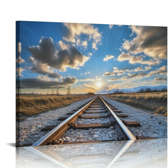 Fenyluxe Train Track Wall Art Decor Canvas Wall Art for Home Bathroom Ready To Hang Room Home Art Decor 16x12in