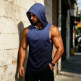 thumbnail image 6 of Men's Sleeveless Gradient Hoodie Tank, Muscle Fit Pullover Workout Vest with Pocket - Breathable Quick-Dry Athletic Shirt for Summer Gym & Bodybuilding Black L, 6 of 8