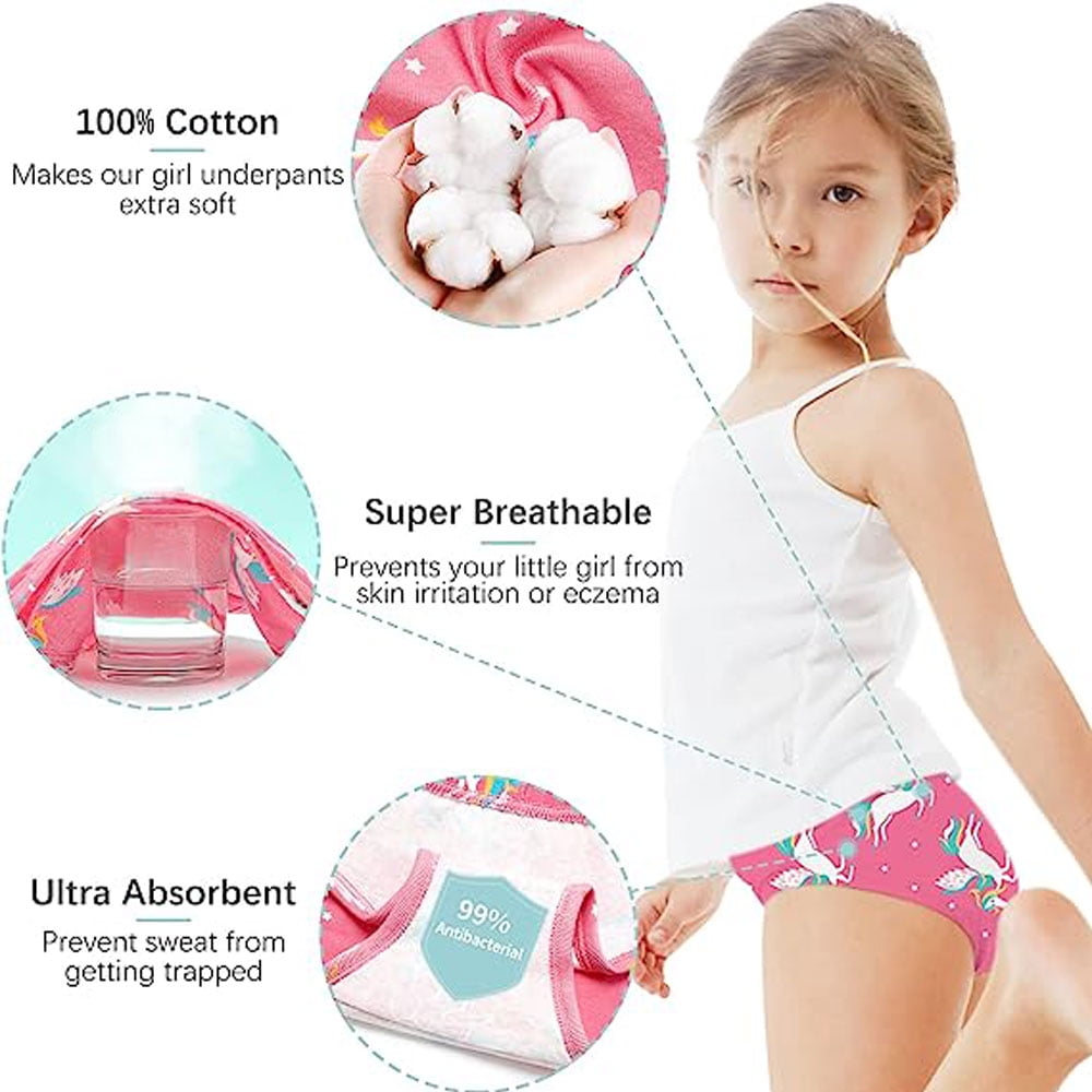 6 Pack Girls Underwear 100% Cotton Underwear for Girls