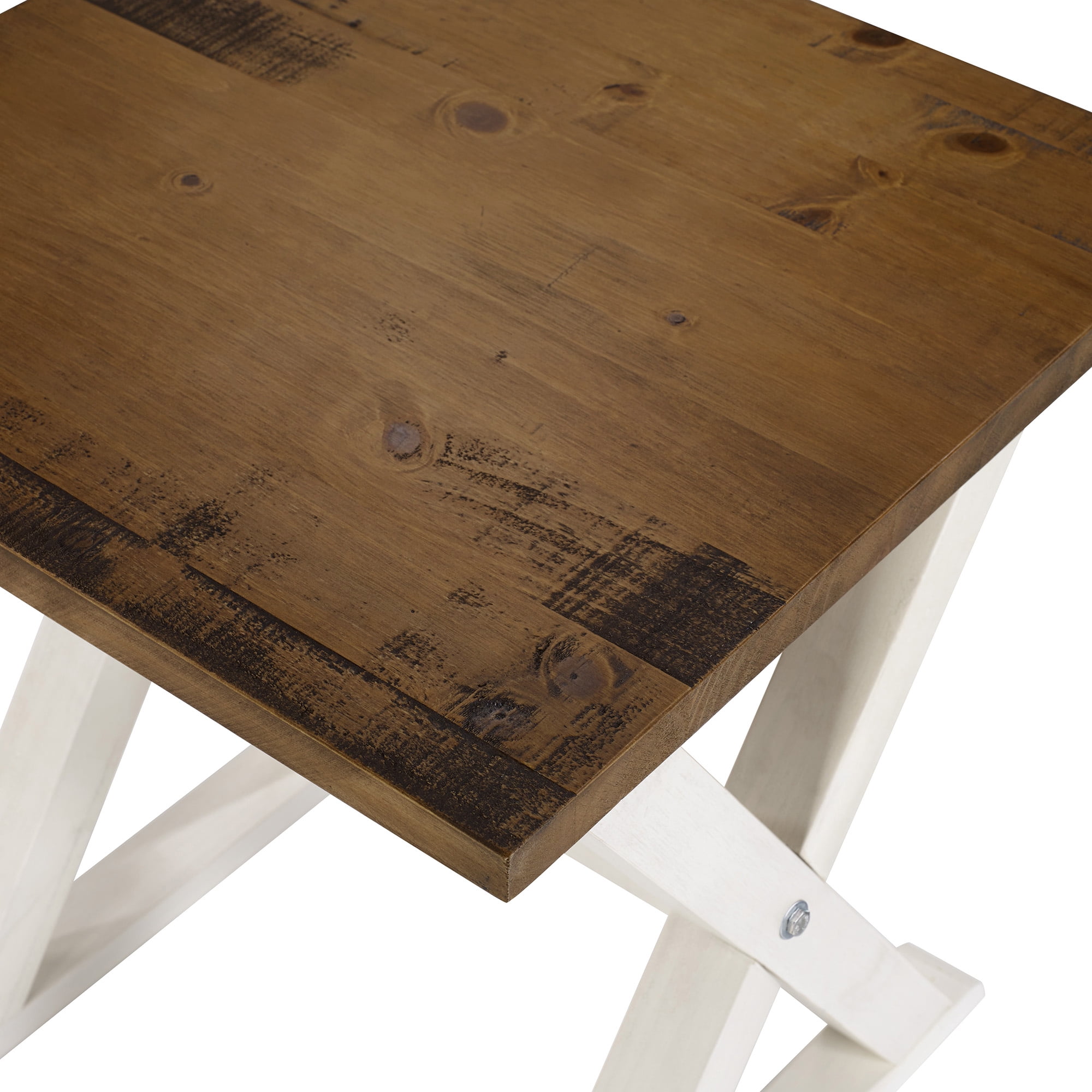 Manor Park Rustic Farmhouse Distressed Wood Side Table, White Wash
