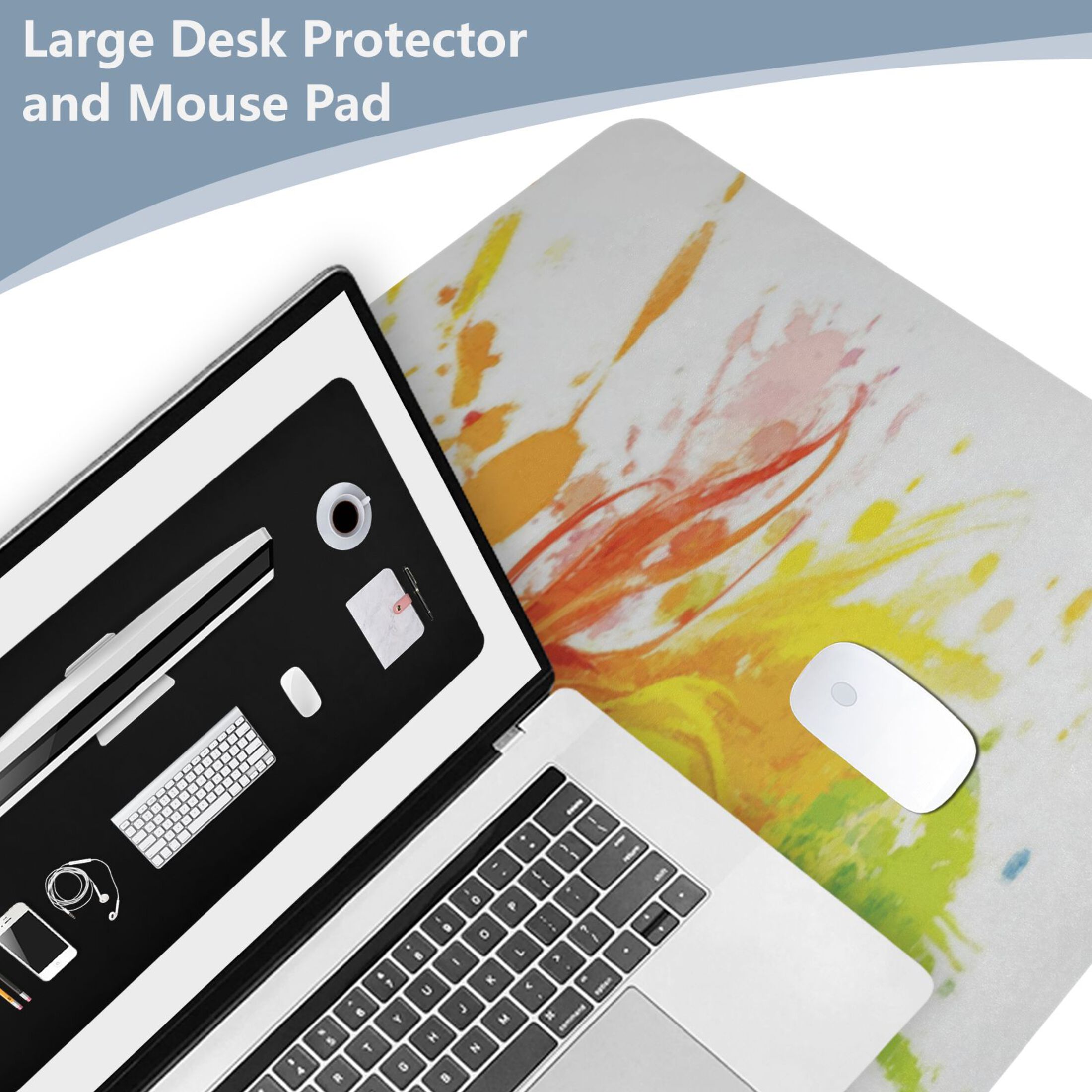 Leather Keyboard and Mouse Desk Mat Office Desk Accessories Protective Office Desk Decor Desk Pad Mat for Gaming, Work from Home, Office Rainbow-colored Unicorn 16.5" x 35.4"