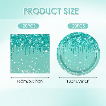En Oferta Junxiao-40Pcs Teal Plates And Napkins Teal Party Decorations Include 20 Disposable Paper Plates And 20 Paper Napkins For Weddings Baby Showers Birthdays Engagement Parties