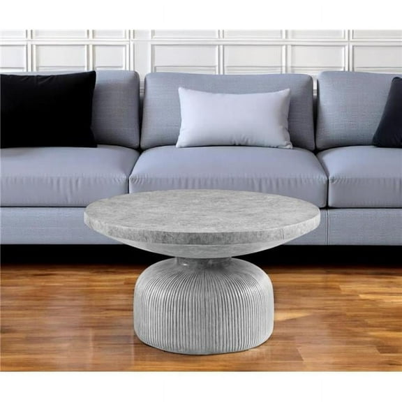 HomeRoots 572273 30 in. Gray Cement Round Pedestal Coffee Table
