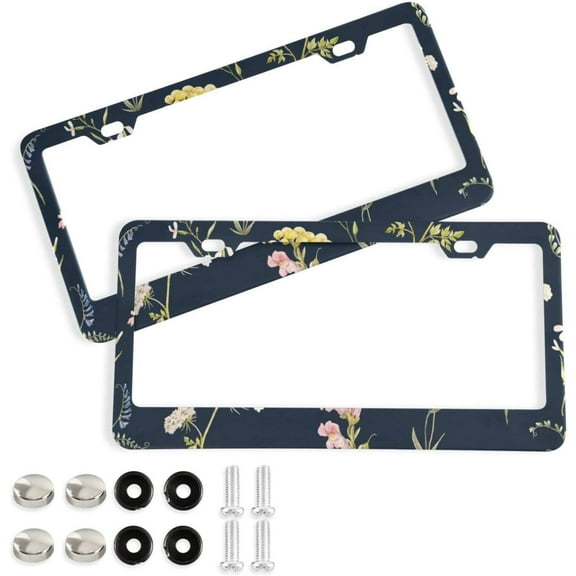 Coolnut Herb and Wildflower License Plate Frames 2 Pack, Waterproof Aluminum Alloy Car Tag Holder 2 Holes License Plate Covers with Screw Caps Auto Accessories