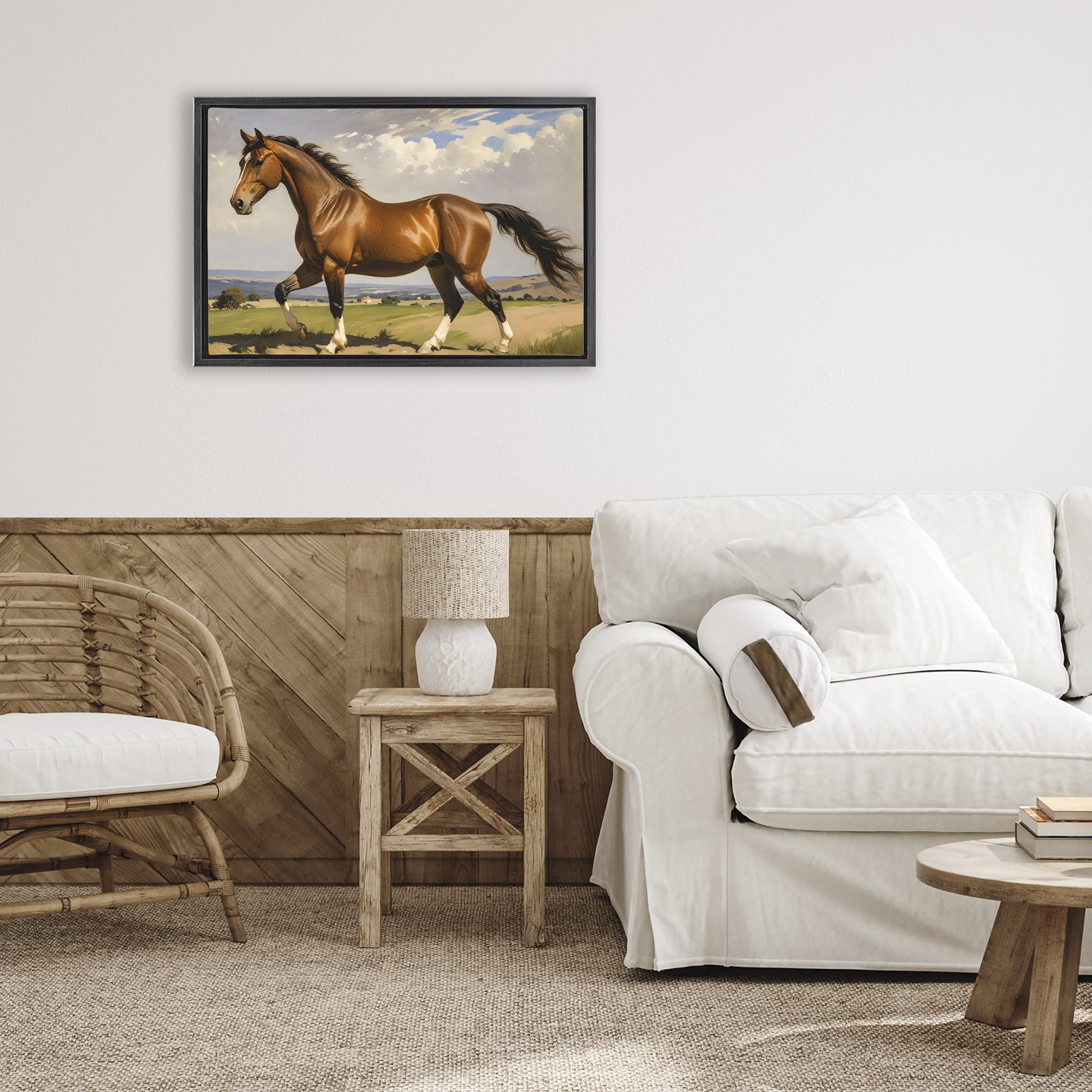 Stupell Industries Trotting Horse in Field Black Framed Floater Canvas Wall Art, design by Creative Studio