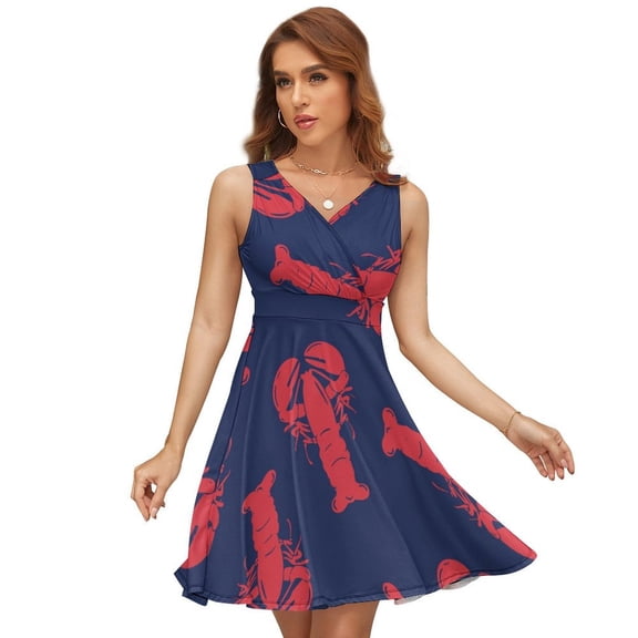 Red Lobster Sleeveless Dress Women Summer Evening Dresses Ladies Sundress