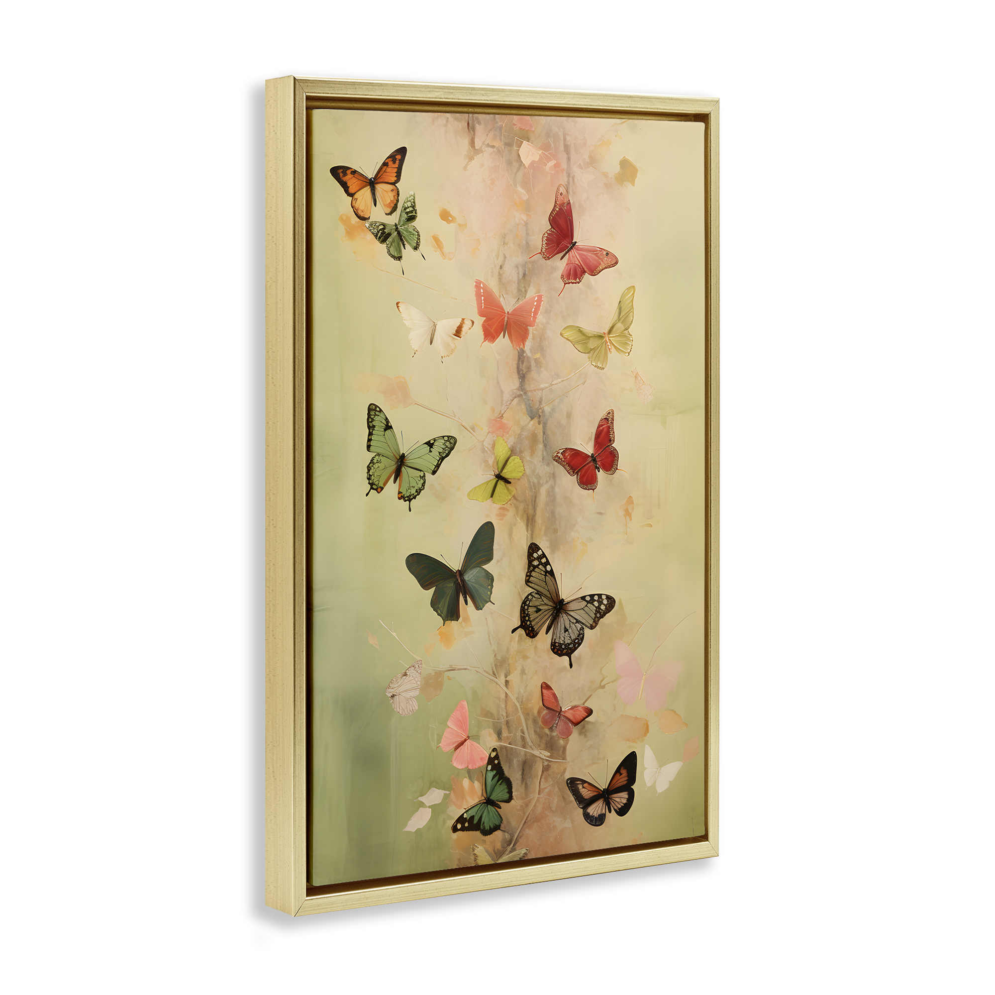 Stupell Industries Fluttering Butterfly Array Animals & Insects Painting Gold Floater Framed Canvas Art Print Wall Art, 21 x 31