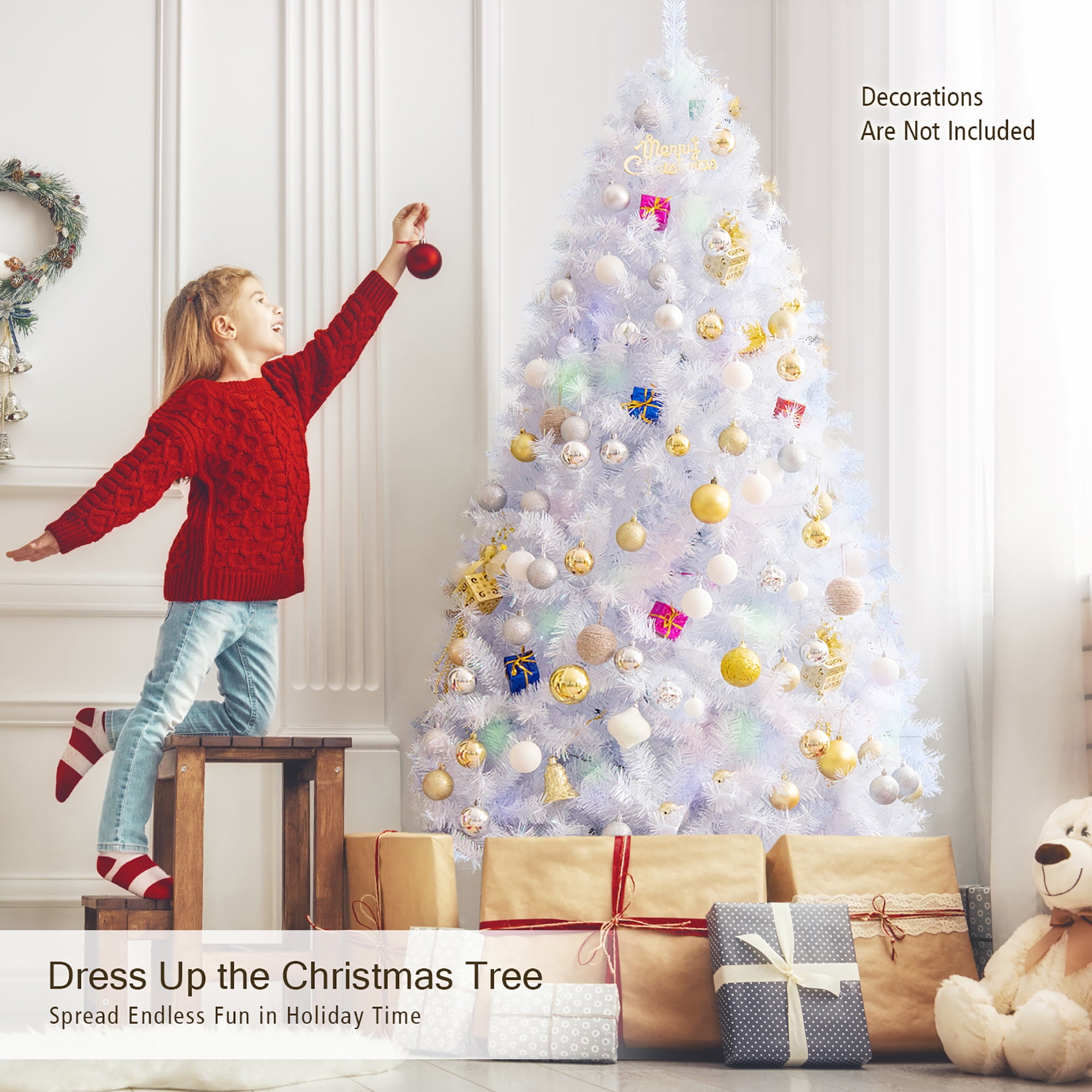 Costway 7ft Glitter Decor White Iridescent Tinsel Artificial