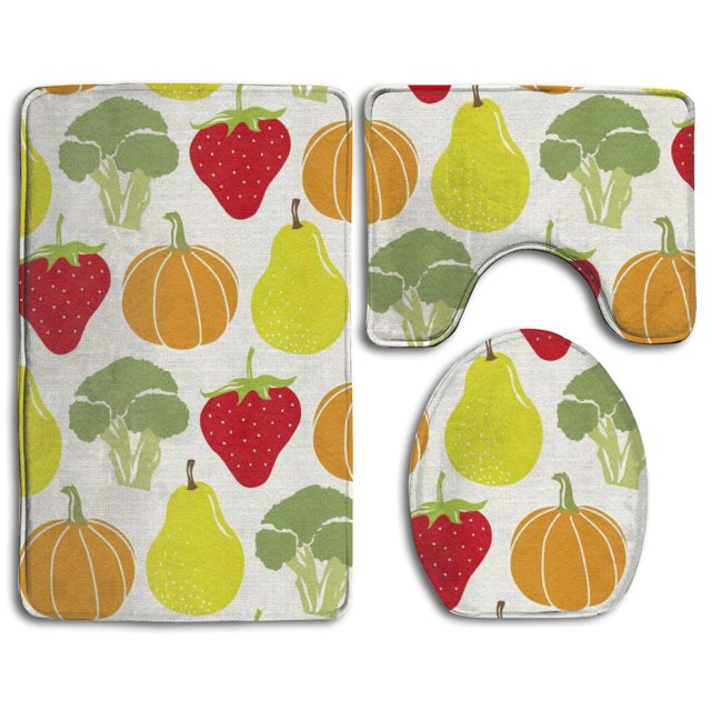 ABPHQTO Verduras y frutas de temporada Juego de alfombras de baño de 3 piezas Alfombra de baño Alfombra de contorno y tapa de inodoro
