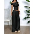 thumbnail image 6 of Women Two Piece Sets Casual One Shoulder Crop Tops Wide Leg Pants Y2K Outfits Matching Set, 6 of 7