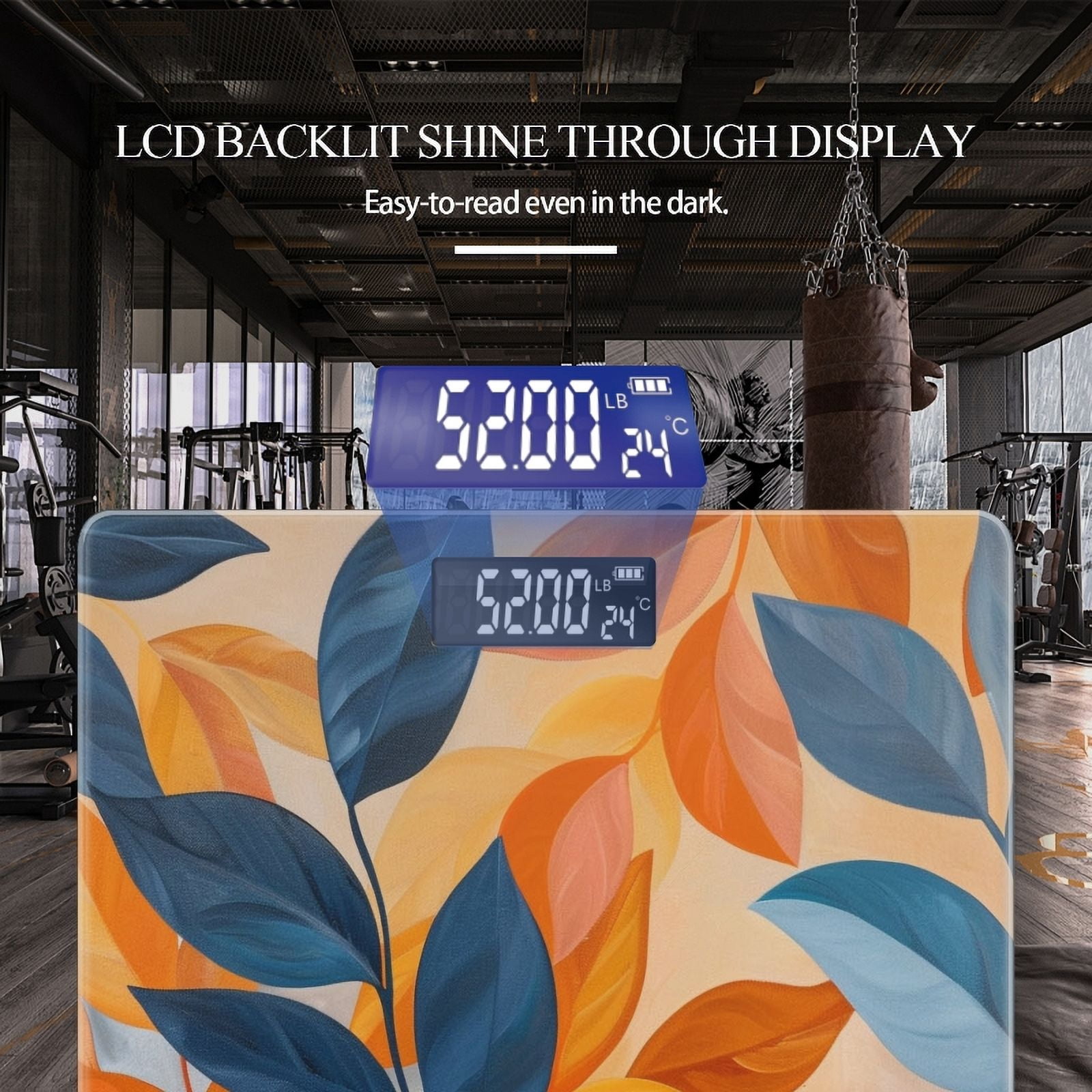 Bathroom Scale, Highly Accurate Digital Body Scale,Precisely Measures Weight up to 400 lbs-Leaves In Orange And Grey Oil Painting