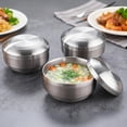 thumbnail image 4 of 4 Pack 4.92" Double-Walled Stainless Steel Bowls with Lids – Stackable Insulated Ramen Soup Bowls, Korean Rice & Noodle Bowls, Silver, 4 of 5