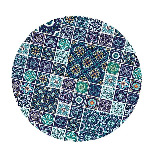 GUOOL Elastic Fitted Table Cover - Colorful Pattern - Large Round - Fits Tables up to B 1.2m