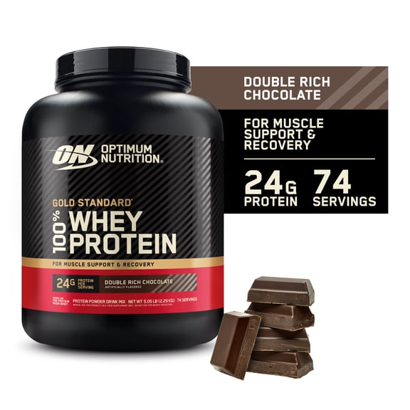 Optimum Nutrition Gold Standard 100% Whey Protein Powder, Double Rich Chocolate, 24g Protein, 5 LB