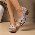 thumbnail image 2 of Rokment Womens Platform High Heels Dressy Sandals 2026 Fashion Hollow out Leather Open Toe Chunky Block Stackable Heeled Adjustable Slingback Dress Summer Shoes for Ladies Grey Size 8, 2 of 8