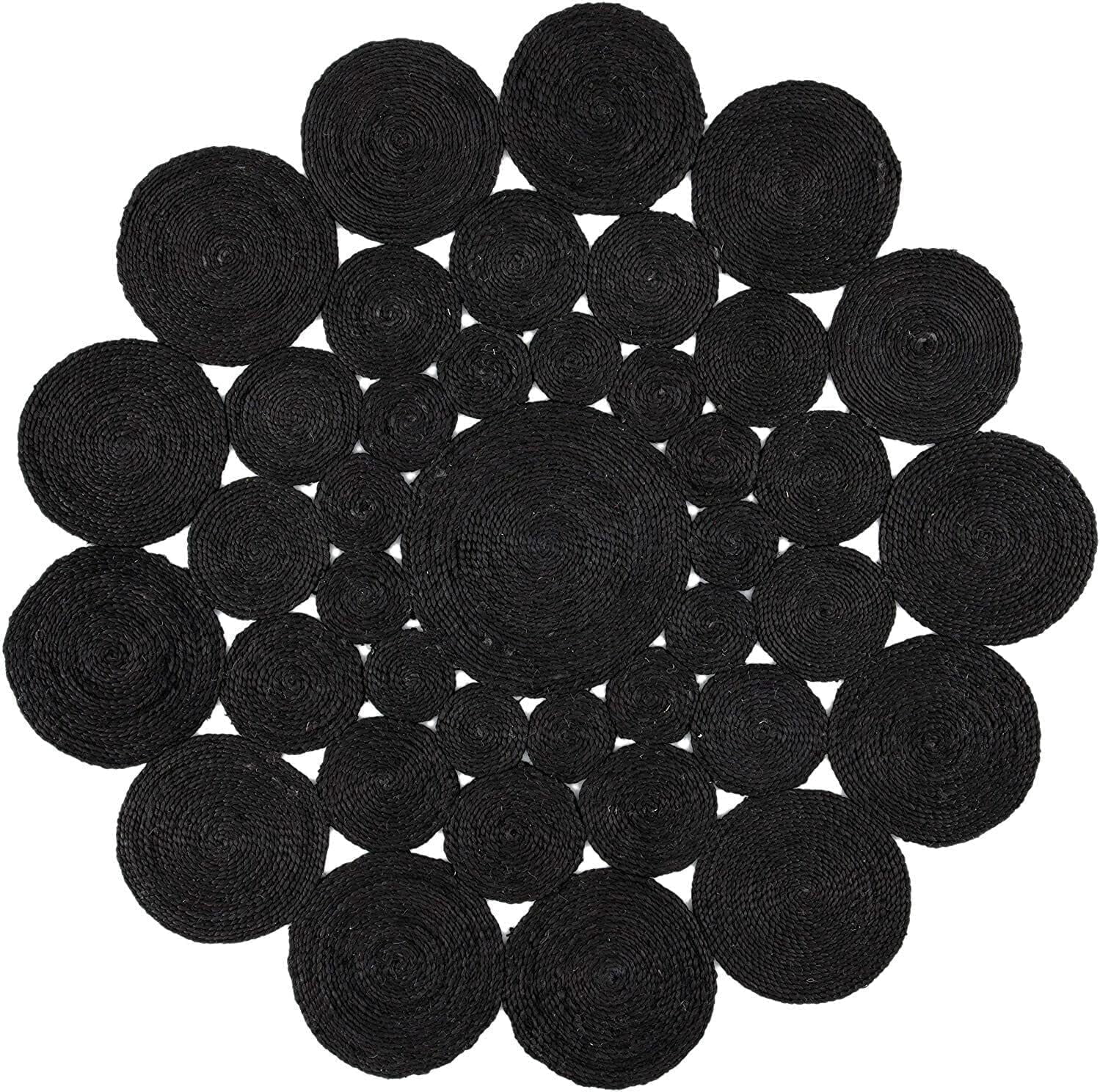 Indian Handwoven Braided Natural Jute with Multi Cotton Jhalar Round Rug, Bedroom, Entryways, Dining Room, Hallways, Kids' Rooms, Size - (4' Round)