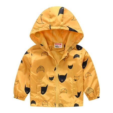 

BIZIZA Toddler Baby Jacket Long Sleeve Zip Up Cartoon Print Coat Pockets Hooded 2-6Y Chlid Tops Yellow 110