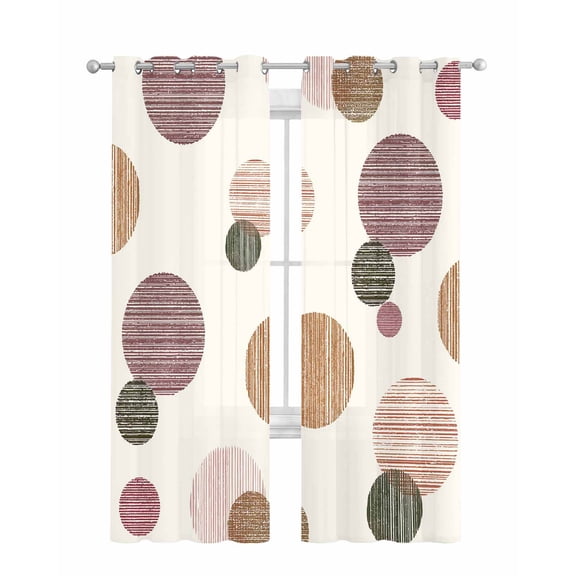 Abstract Geometric Sheer Curtains 63 Inch Length 2 Panels Set for Living Room/Bedroom, Farmhouse Vintage Polka Dot Red Brown Kitchen Curtains Grommet Semi-Sheer Curtains Window Treatments 42"x63"x2