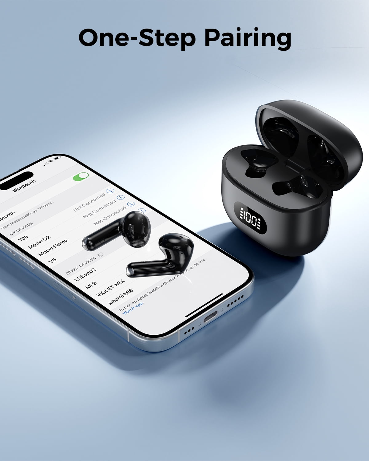 Wireless Earbuds, Bluetooth 5.4 Headphones, 60H Long Playtime, LED Digital Charging Case, IPX7 Waterproof Sports Earphones, Noise Isolation, Compatible with iPhone Android for Workout Travel