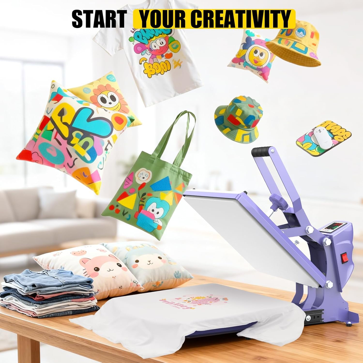 Adnoom Clamshell Heat Press 15x15 with Slide Out Design, Industrial-Quality Sublimation Press with Dual Tube Heating System, Digital Heat Transfer Machine for T-shirt, Mouse Pad, Pillows, Purple