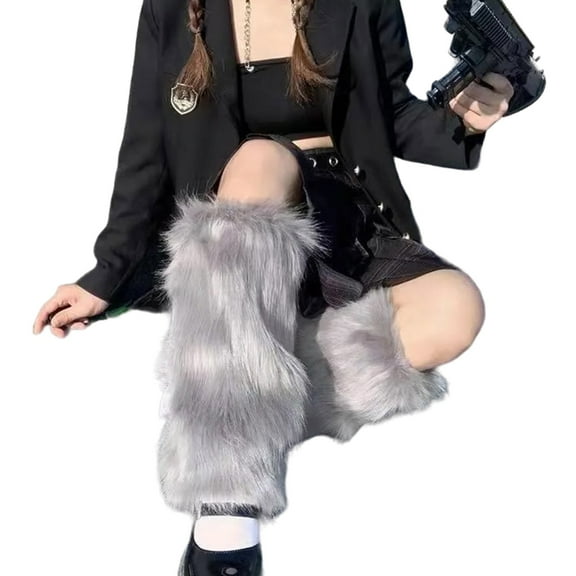 Aellinatey Women Solid Color Gray Boot Cuffs Leg Warmer Winter Warm Harajuku Furry Socks