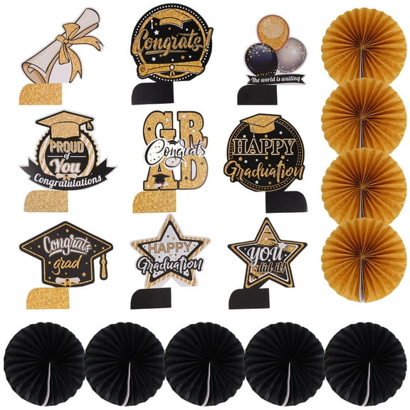 OATIPHO 9Pcs Graduation Party Accessories Black Honeycomb Paper Decor for Class of 2023