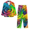 thumbnail image 3 of Renewold Breathable Daily Wear Nightwear Size M Skin Friendly Colorful Roses Button Down Pajama Women Loungewear 2 Pieces Thermal Long Sleeve Top & Pants Bottom Set of 2, 3 of 6
