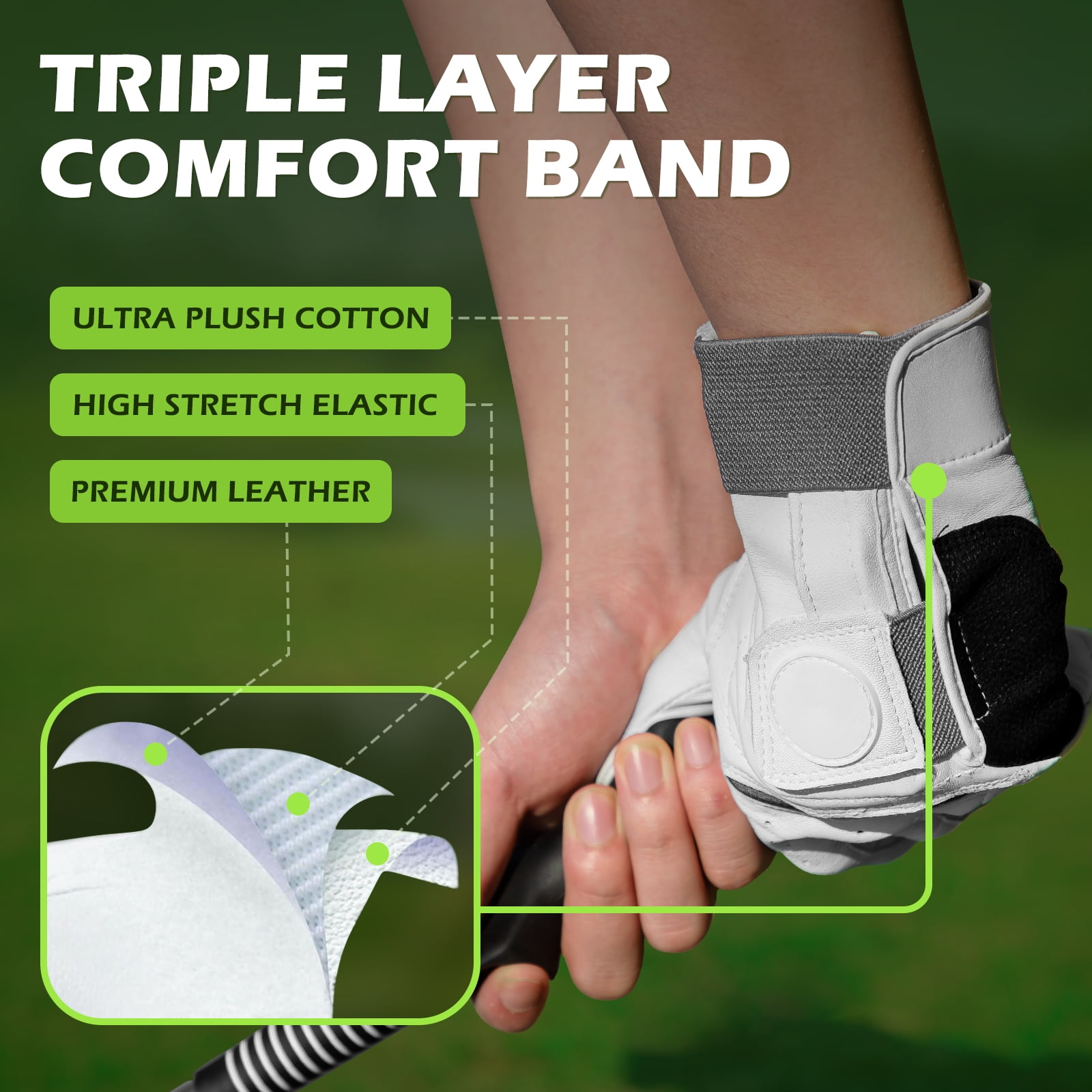 XL Men's Golf Gloves - Left Hand | Golf Gloves With Ball Markers & Wrist Support | Comfortable Grip For Practice