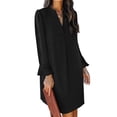 thumbnail image 1 of Vestido camisero con volantes y escote en V para mujer, vestido liso de color liso, 1 of 6