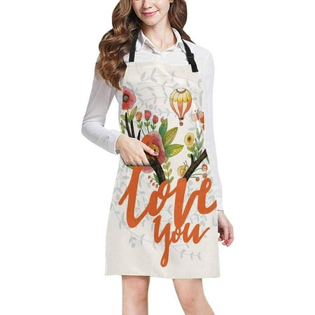 

ASHLEIGH Valentine s Day Love You Deer Horns with Poppy Flowers and Air Balloon Chef Aprons Professional Kitchen Chef Bib Apron with Pockets Adjustable Neck Strap