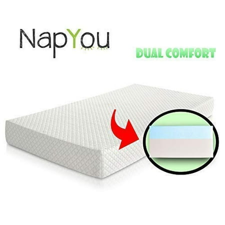 NapYou Dual Comfort Crib Mattress, Firm Side for Infant & Soft Side for Toddler with 100% Waterproof Cover Made with Organic Cotton - Reversible Baby