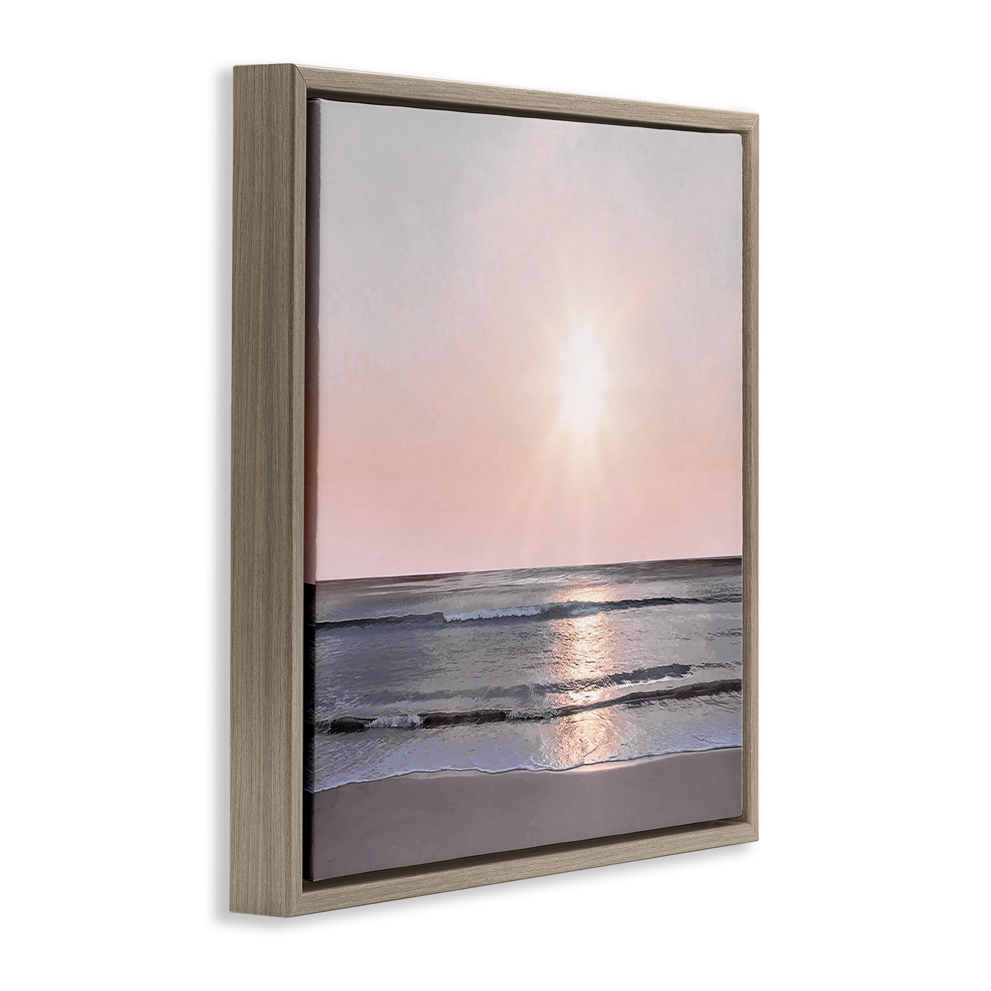 Stupell Industries Peach Sunrise over Beach Nautical & Beach Photography Brown Floater Framed Canvas Art Print Wall Art, 18 x 18