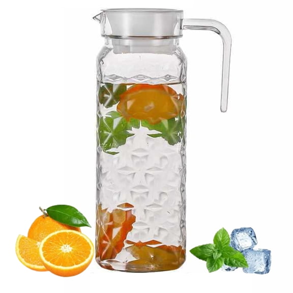 Fmxomd 37 Oz Glass Pitcher with Lid and Handle, Water Pitcher for Fridge, 1.1L Glass Carafe for Hot/Cold Water, Large Iced Tea Jug for Coffee, Juice and Homemade Beverage