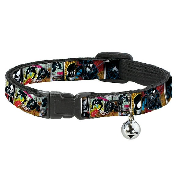 Marvel Comics Breakaway Cat Collar With Bell, Plastic Clip, Easy Adjustable, Venom Comic Book Panels, 8.5 to 12 Inches 0.5 Inch Wide
