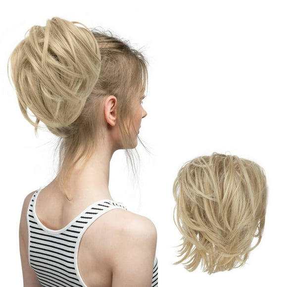 Mother'S Day Real Silk Wig, Messy Hair Bun Hair Pieces Curly Synthetic Updo Scrunchies Ponytail Extension for Women Black 1Pcs, Wig, Closure,Hair Bundles,Lace Frontal,Highlight Cap,Lace Front,Lace