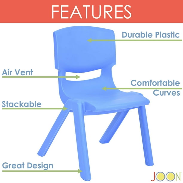 JOON Stackable Plastic Kids Learning Chairs Blue 20.5x12.75x11