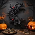 thumbnail image 4 of Black Rose Moon Wreath, Gothic Crescent Moon Eucalyptus Wreath with Red Berries, Halloween Black Floral Wreath for Front Door Wall Decor, 4 of 8
