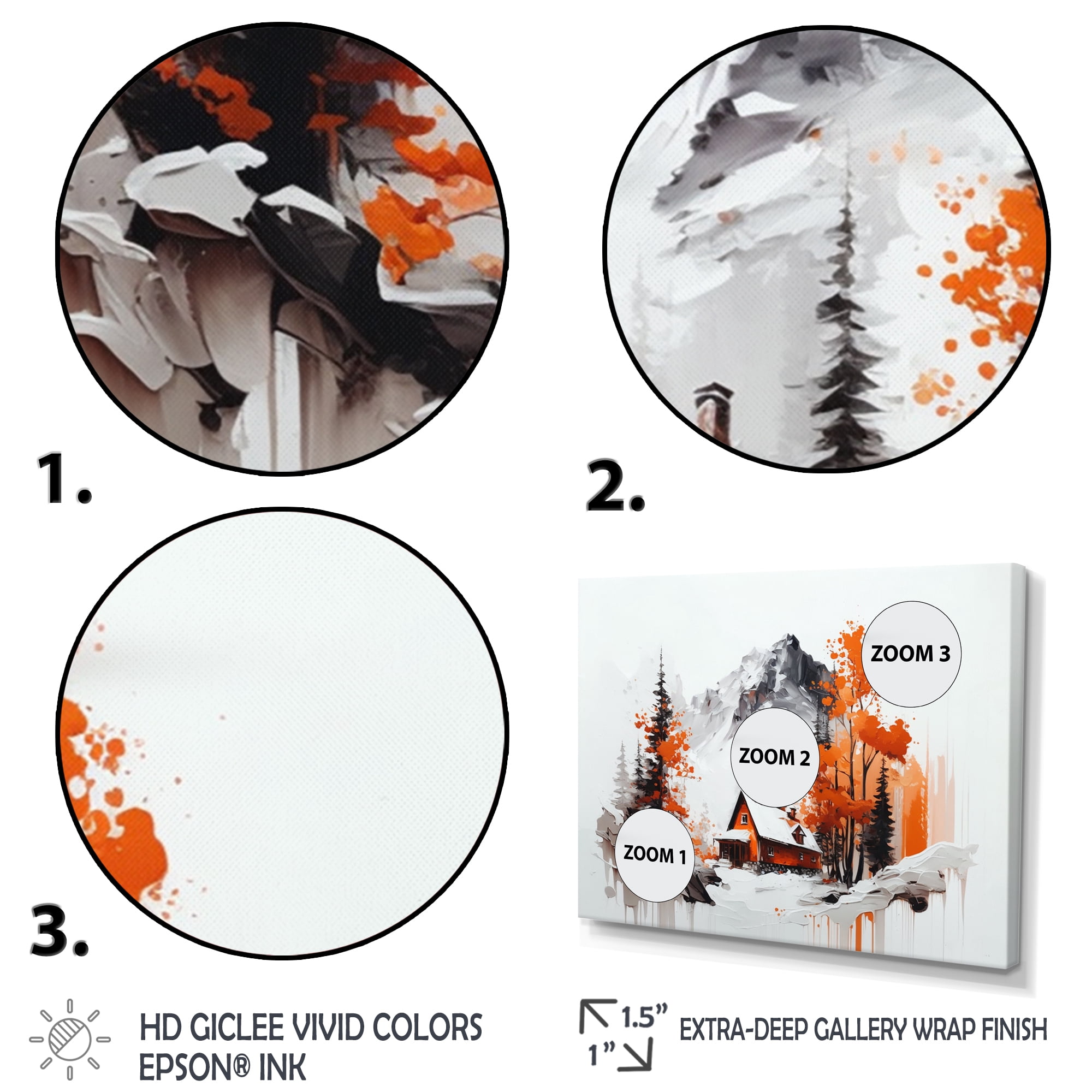 Designart Monochrome Orange Cottage In Winter XI Canvas Wall Art