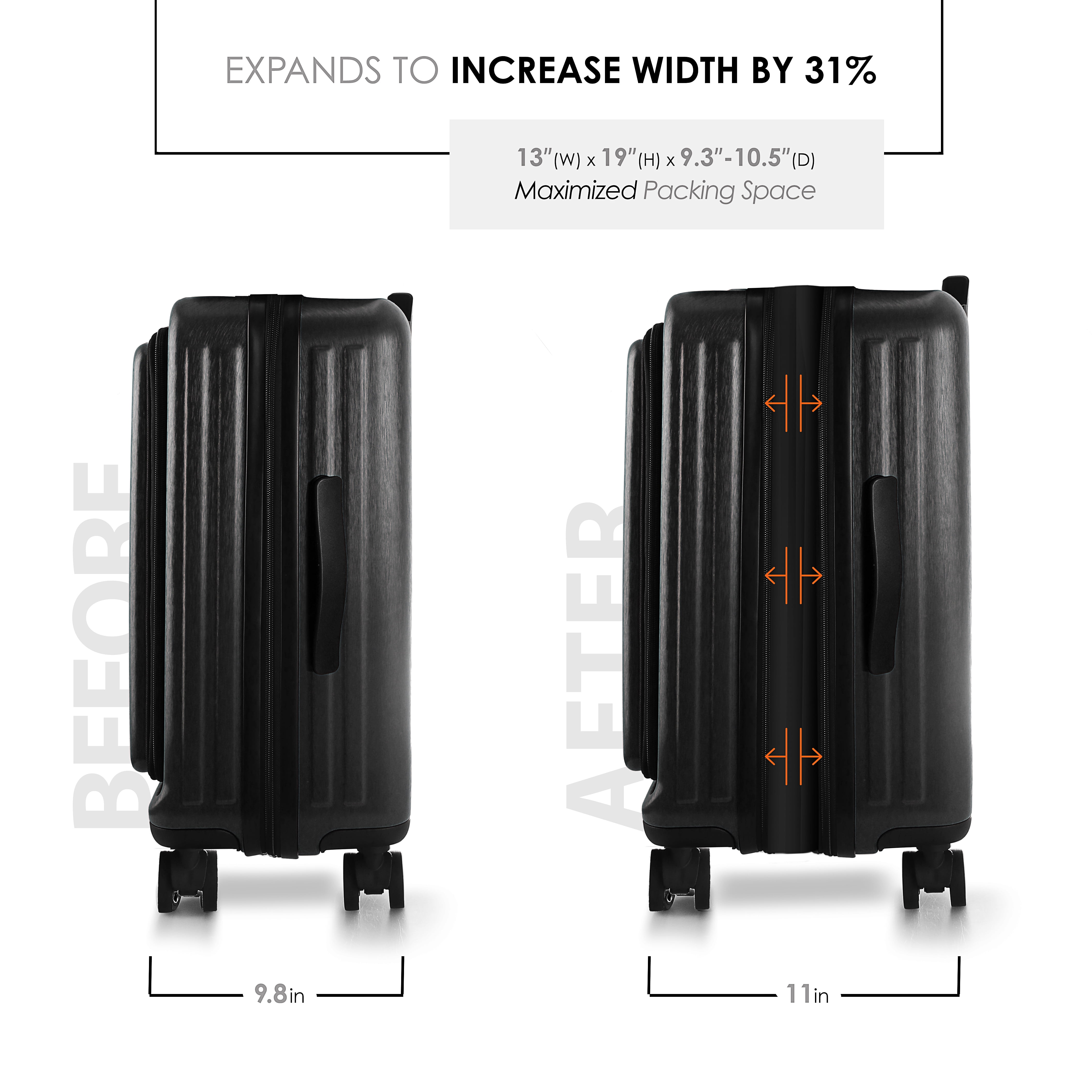 StorageBud 22" Hardside Carry On Luggage 22x14x9 Airline Approved and Expandable Luggage, Front Pocket Luggage Set Spinner Suitcase Set,  Black